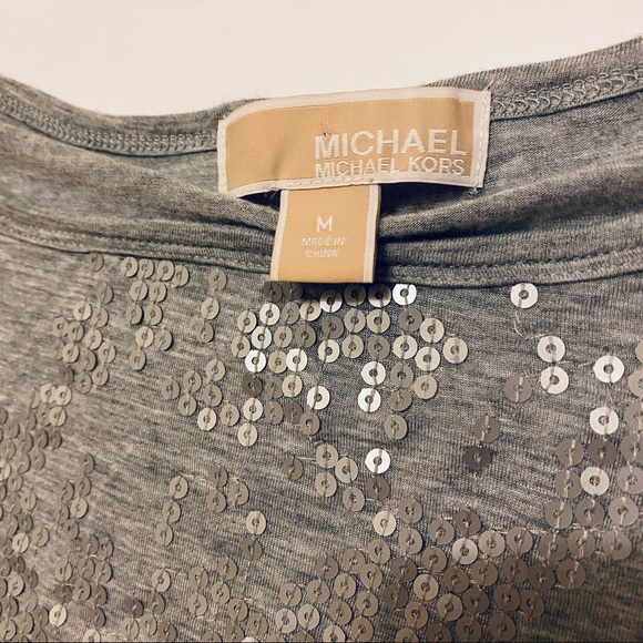 MICHAEL by Micheal Kors heather grey sequin pattern T-shirt - Picture 2 of 5